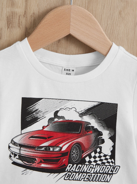 Set de Camiseta y Shorts Deportivos para Chicos - Diseño de Coche Rojo-3