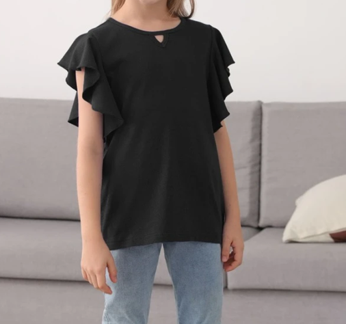 Blusa Infantil con Volantes en Mangas - Color Negro-1