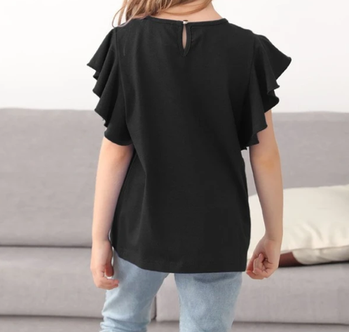 Blusa Infantil con Volantes en Mangas - Color Negro-2