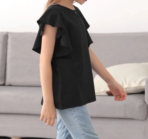 Blusa Infantil con Volantes en Mangas - Color Negro-3