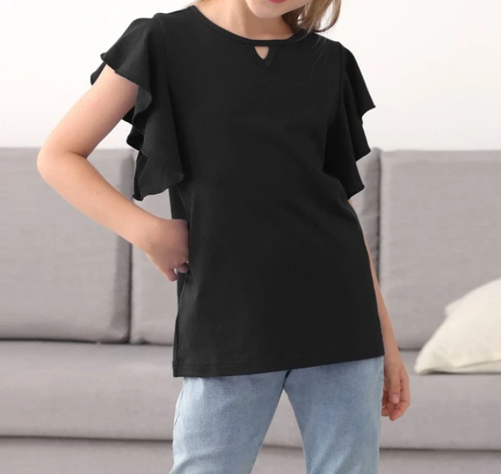 Blusa Infantil con Volantes en Mangas - Color Negro-5