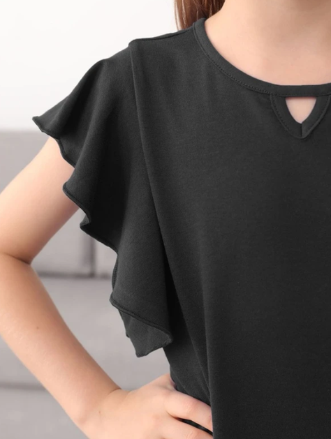 Blusa Infantil con Volantes en Mangas - Color Negro-6