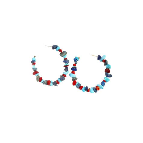 Pendientes Aro Multicolor con Piedras Naturales-0