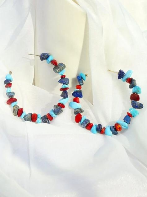 Pendientes Aro Multicolor con Piedras Naturales-3
