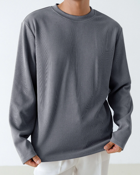 Suéter de Canalé Oversized en Neblina Azul-3