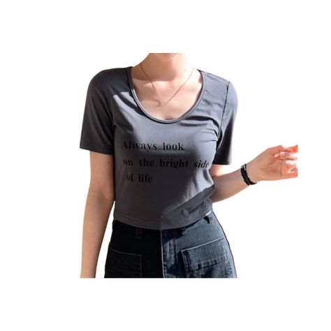 Camiseta Casual con Estampado de Frase-0