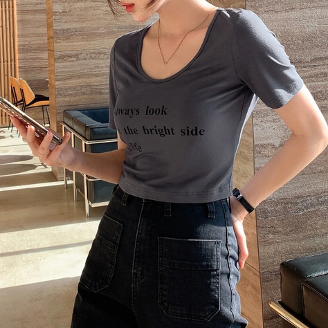 Camiseta Casual con Estampado de Frase-5