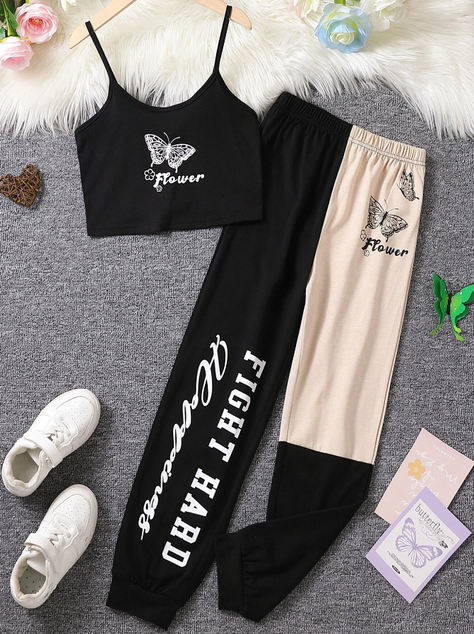 Conjunto Deportivo de 2 Piezas con Estampado de Mariposa-2