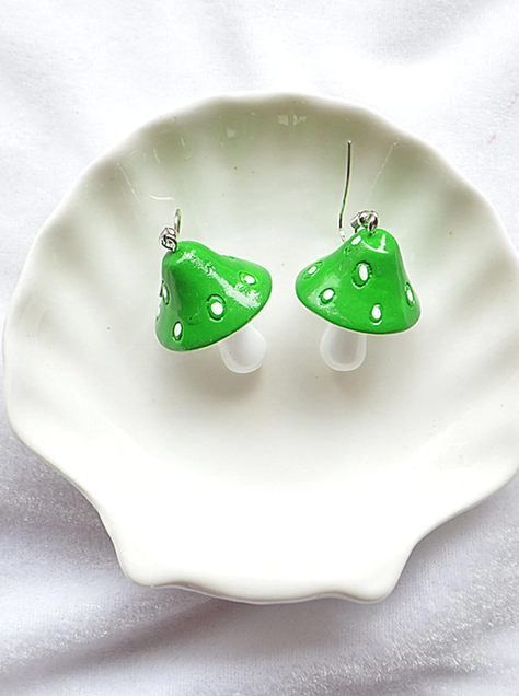 Pendientes con Diseño de Setas - Verde-4