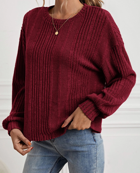 Jersey Casual de Canalé en Color Burdeos-3