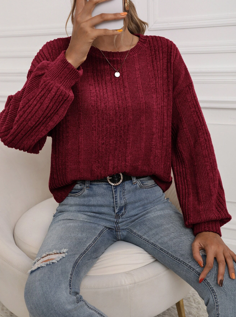 Jersey Casual de Canalé en Color Burdeos-4