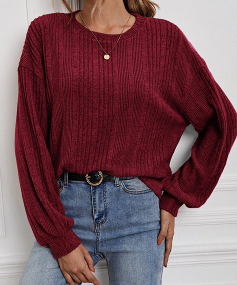 Jersey Casual de Canalé en Color Burdeos-5