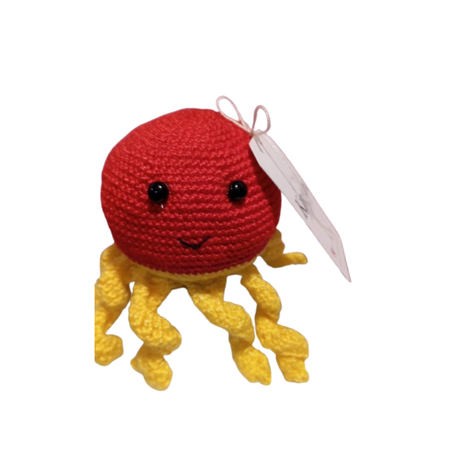 Amigurumi de Pulpo Rojo y Amarillo Tejido a Mano-3