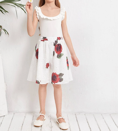 Falda Estilo Bohemia con Estampado Floral para Niñas-5