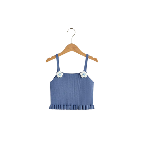 Top Crop Azul con Apliques Florales-0
