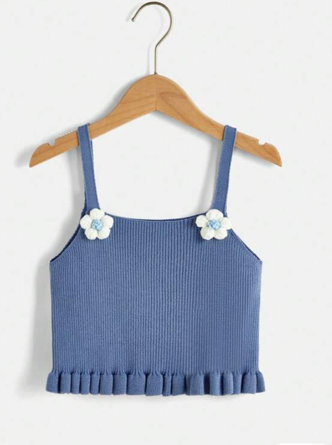 Top Crop Azul con Apliques Florales-1