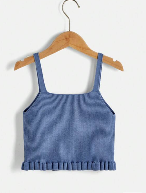Top Crop Azul con Apliques Florales-2
