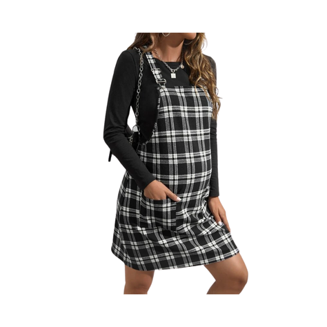 Conjunto Casual de 2 Piezas en Blanco y Negro con Estampado a Cuadros-0