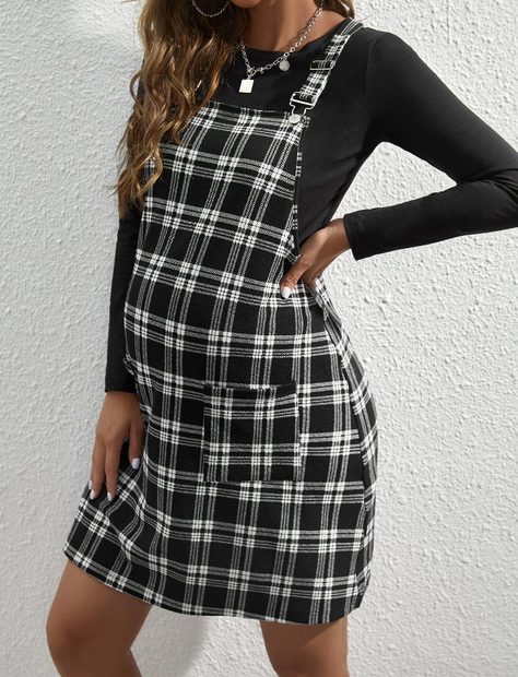 Conjunto Casual de 2 Piezas en Blanco y Negro con Estampado a Cuadros-4