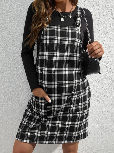 Conjunto Casual de 2 Piezas en Blanco y Negro con Estampado a Cuadros-5