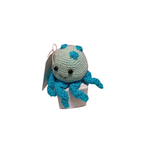 Amigurumi de Pulpo Azul Claro con Detalles Turquesa-2