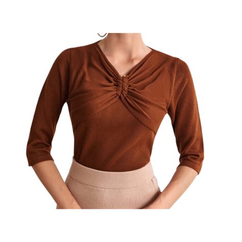 Blusa Marrón con Detalle de Anilla-0