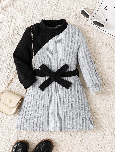 Vestido con Cinturón para Chicas - Gris-1