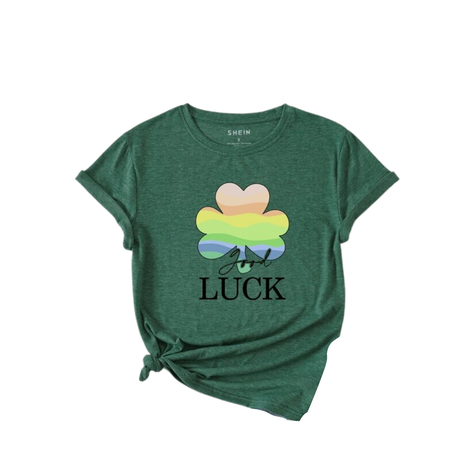 Camiseta Casual "Good Luck" en Verde Oscuro-0