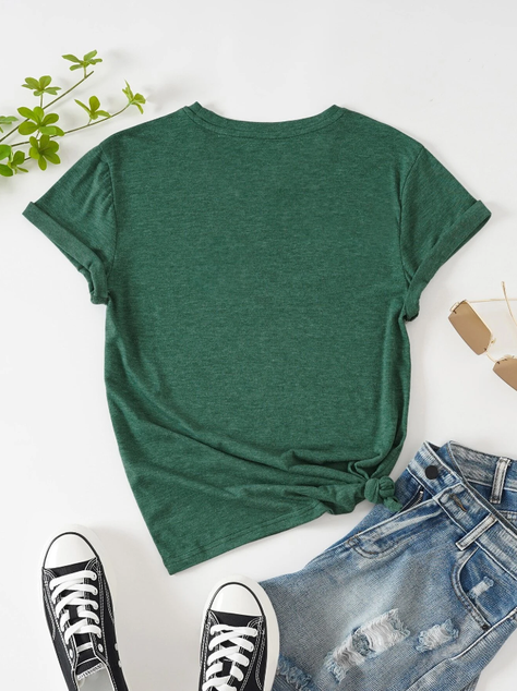 Camiseta Casual "Good Luck" en Verde Oscuro-1