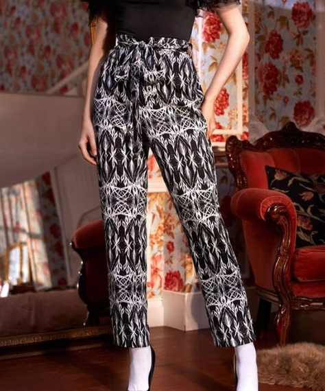 Pantalón Estampado de Cintura Alta con Lazo-6