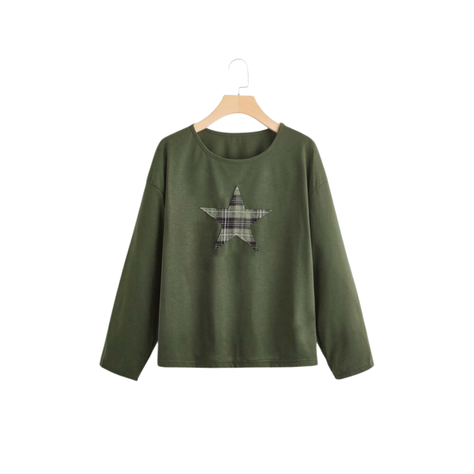 Camiseta con Estampado Geométrico y A Cuadros - Verde Militar-0