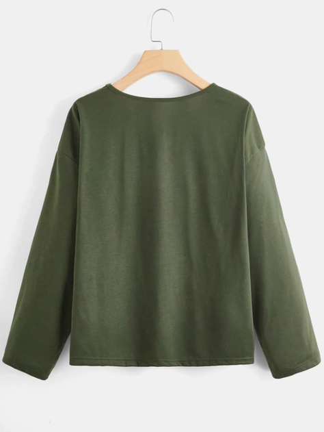 Camiseta con Estampado Geométrico y A Cuadros - Verde Militar-1