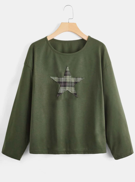 Camiseta con Estampado Geométrico y A Cuadros - Verde Militar-2
