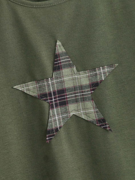 Camiseta con Estampado Geométrico y A Cuadros - Verde Militar-5