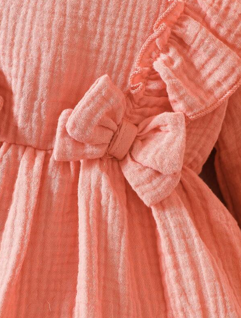 Vestido A-Line Naranja para Niñas con Volantes-6