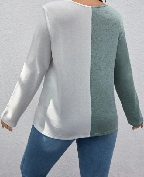 Camiseta Bicolor de Cuello en V Tallas Grandes-4