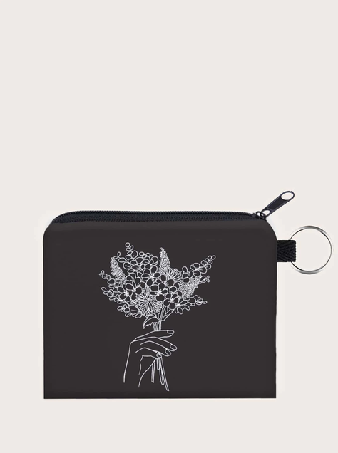 Monedero Estampado Floral - Blanco y Negro-1