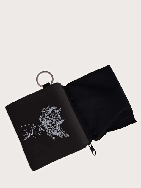 Monedero Estampado Floral - Blanco y Negro-2