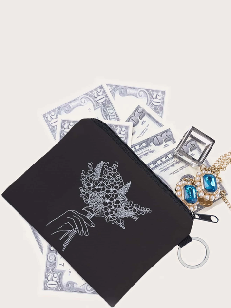 Monedero Estampado Floral - Blanco y Negro-4
