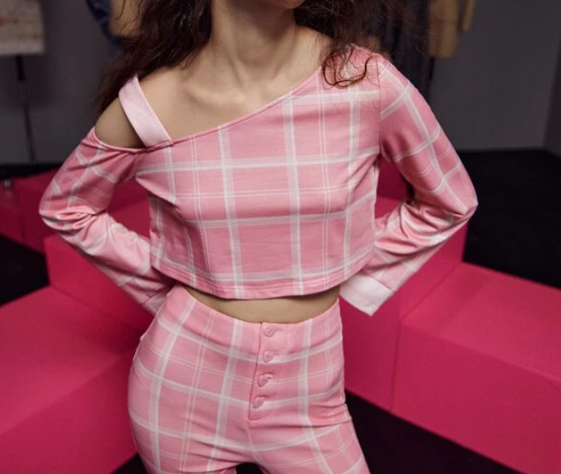 Camiseta Casual a Cuadros - Rosa y Blanco-1