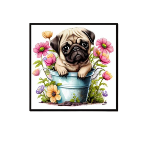 Pintura de Diamantes DIY - Patrón de Perro en Flores-0
