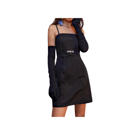 Vestido Negro de Tirantes con Bordado-0