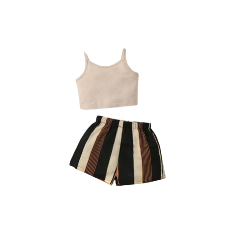 Conjunto de Dos Piezas para Chicas - Top de Tirantes y Shorts a Rayas-0
