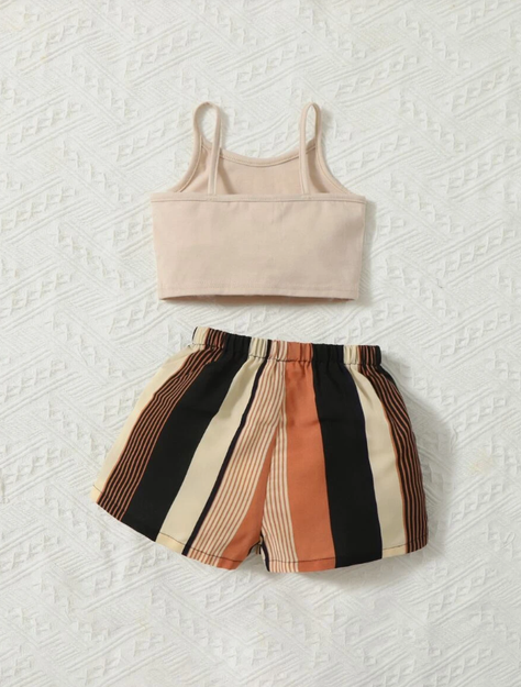 Conjunto de Dos Piezas para Chicas - Top de Tirantes y Shorts a Rayas-2