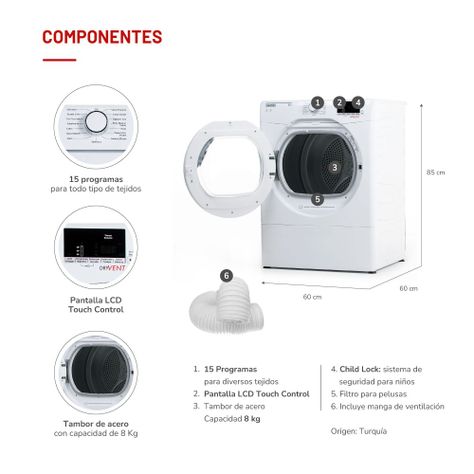 Secadora Eléctrica 8 Kg con Evacuación-4