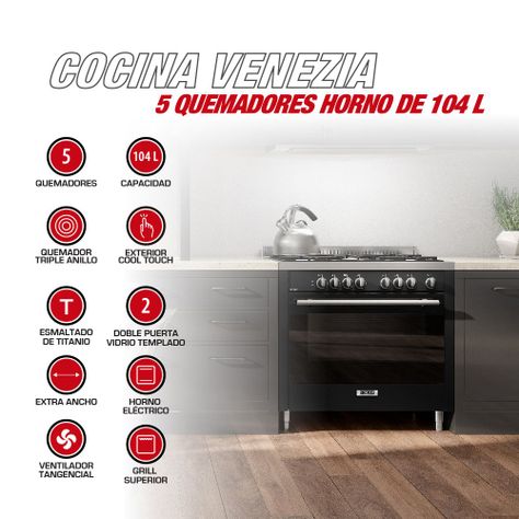 Cocina 5 quemadores horno de 104 Lts-1