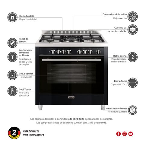 Cocina 5 quemadores horno de 104 Lts-5