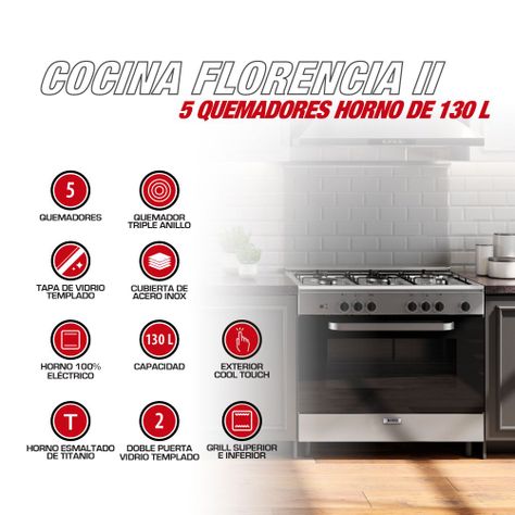 Cocina 5 quemadores horno de 130 Lts-1