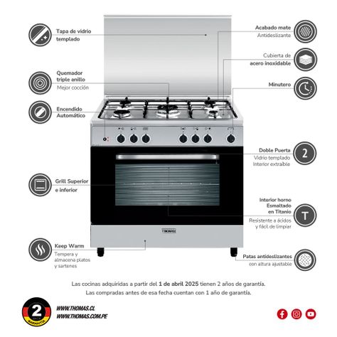 Cocina 5 quemadores horno de 130 Lts-5