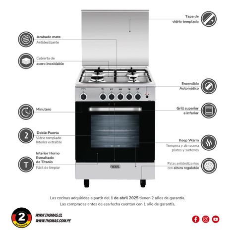 Cocina 4 quemadores horno de 70 Lts-4